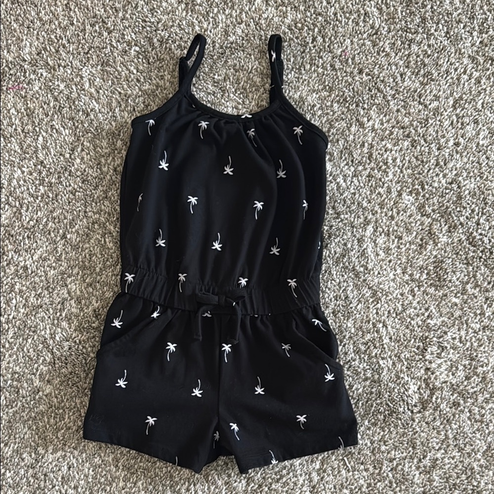 Kids Black Palm Tree Print Romper
